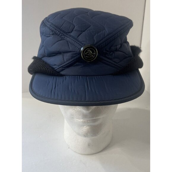 Vintage Downhill Skier Ear Flap Blue Quilted Hat Haband Mens Large - Picture 6 of 10